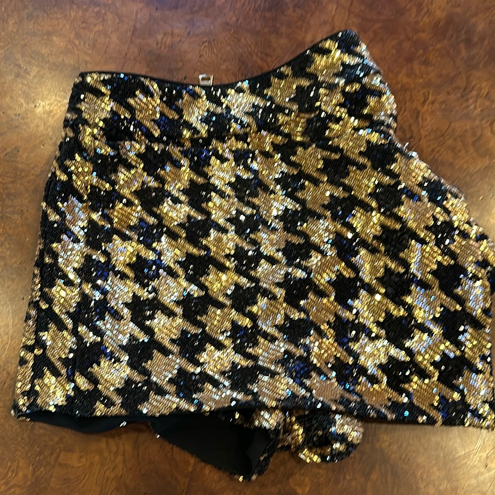 Black & Gold Sequin Houndstooth Mini Skort Skirt